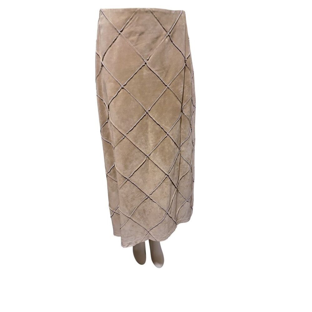 VTG Patchwork Suede Skirt 14 Midi Western Minimalist Horse Girl 100% Leather
